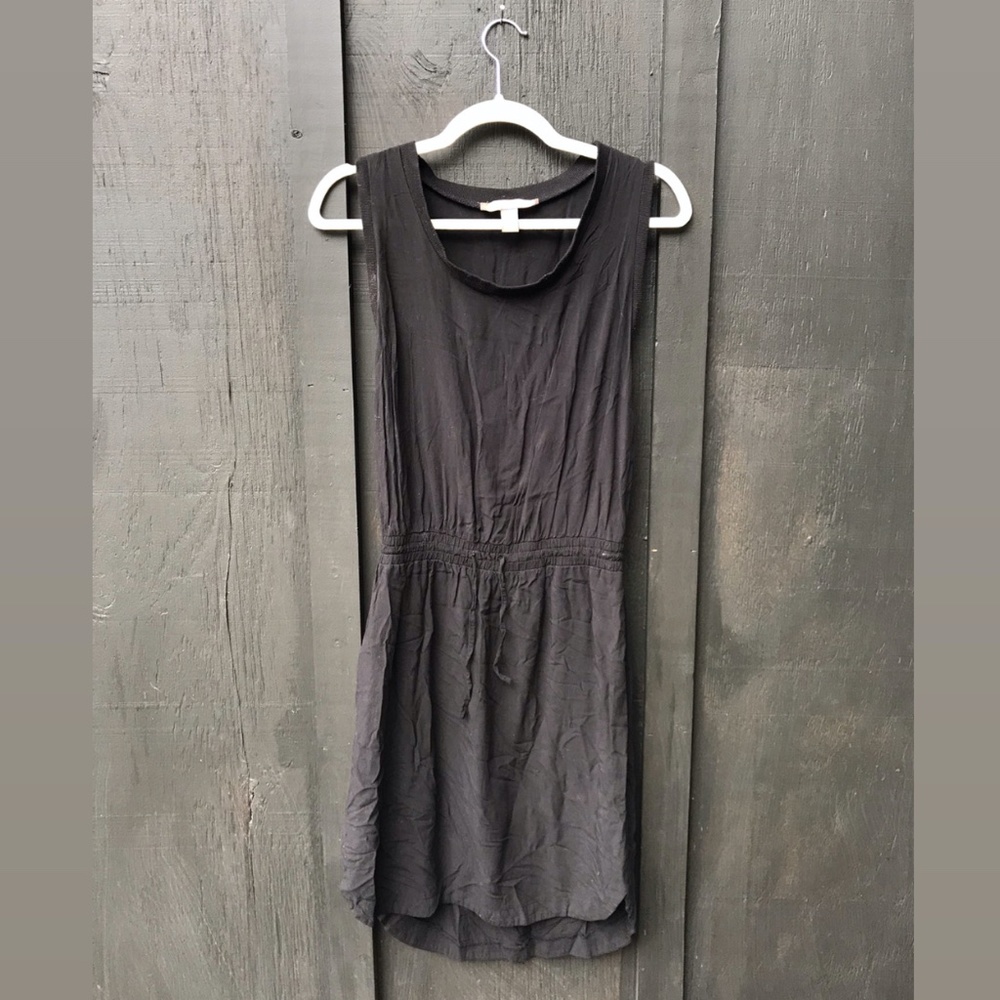 casual drawstring waist scoop neck black dress